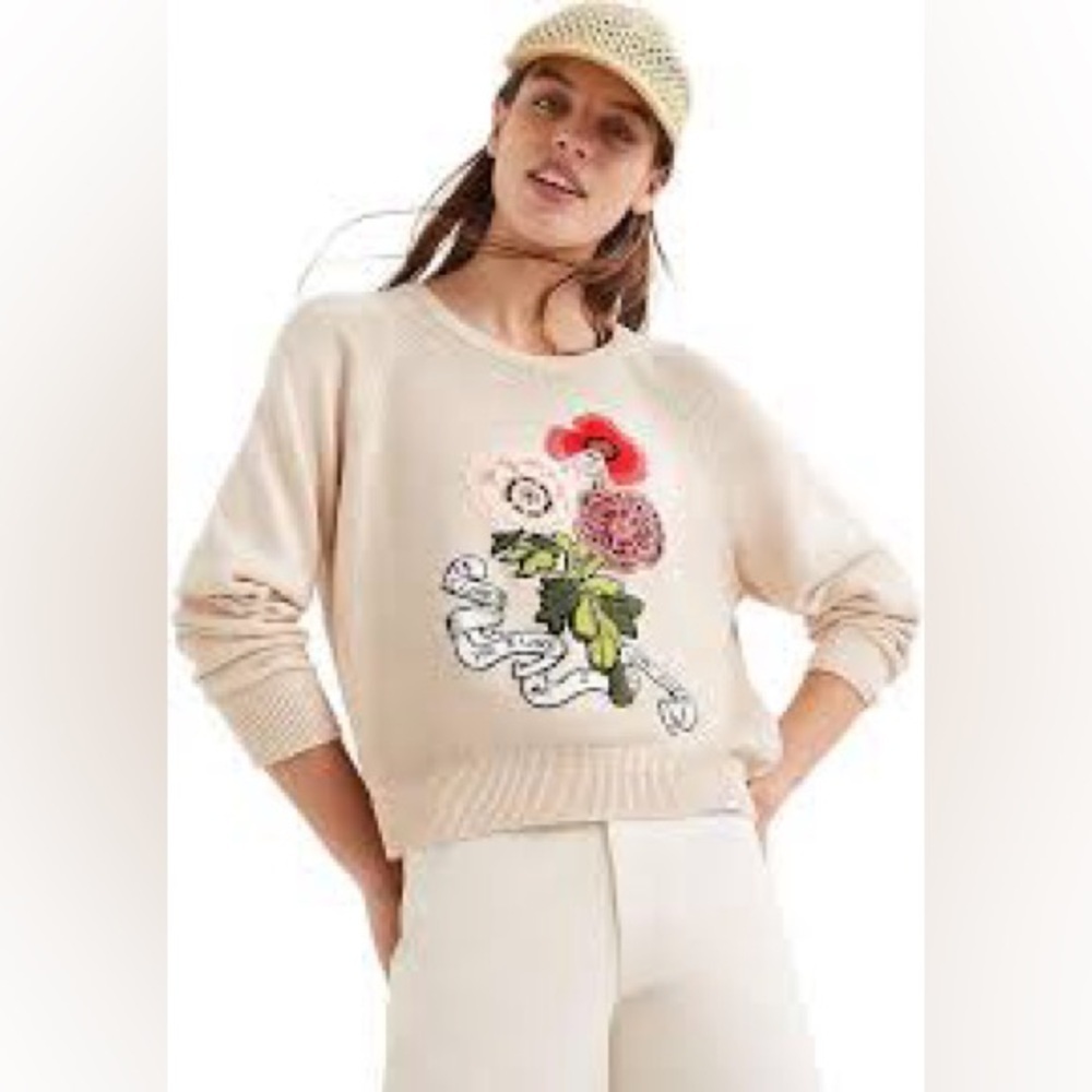 DESIGUAL Floral Embroidered Sweater I Love You (S)